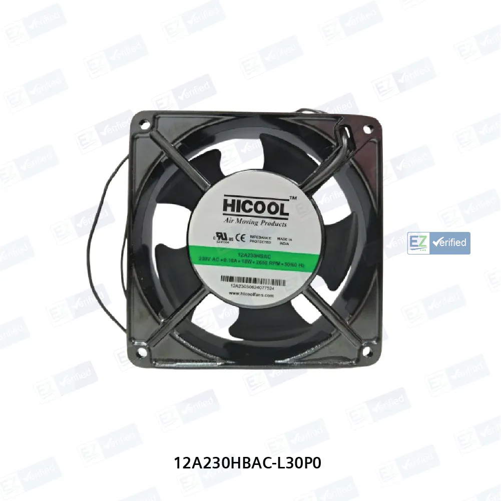 HICOOL Compact (AC) Axial Cooling Fan 100 mm (4 Inch), Black, Square Metal Housing, Ball Bearing, 230V AC, 50/60 Hz, 18/17 W, 2650/2800 RPM, with Lead Wires, Tray Packing