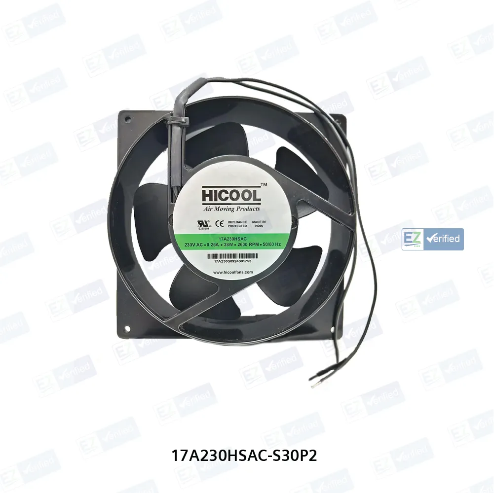 HICOOL Compact (AC) Axial Cooling Fan 150 mm (6 Inch), Black, Square Metal Housing, Sleeve Bearing, 230V AC, 50/60 Hz, 38/37 W, 2600/2750 RPM, with Lead Wires, Single Box Packing