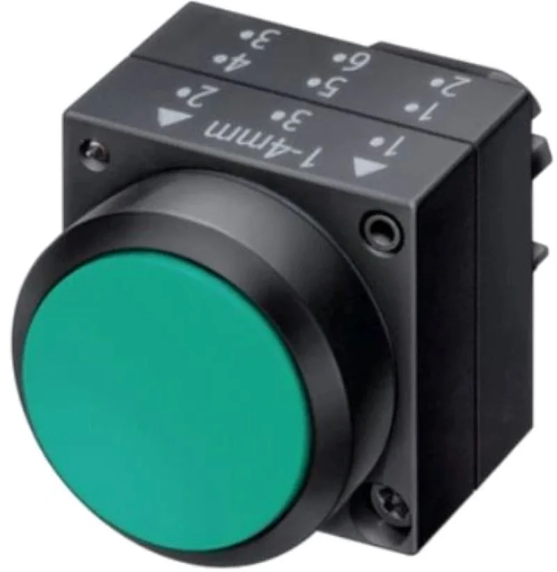 Siemens Sirius ACT 3SB5 Opaque Push Button Actuator 22 mm, Green, Normal Type, With Holder
