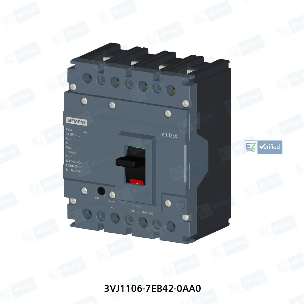 Siemens Sinova 3VJ1 MCCB 63 A, 4 Pole, 55 kA, Adjustable Overload & Fixed Short Circuit Settings, Thermal Magnetic Trip Unit (ATFM)