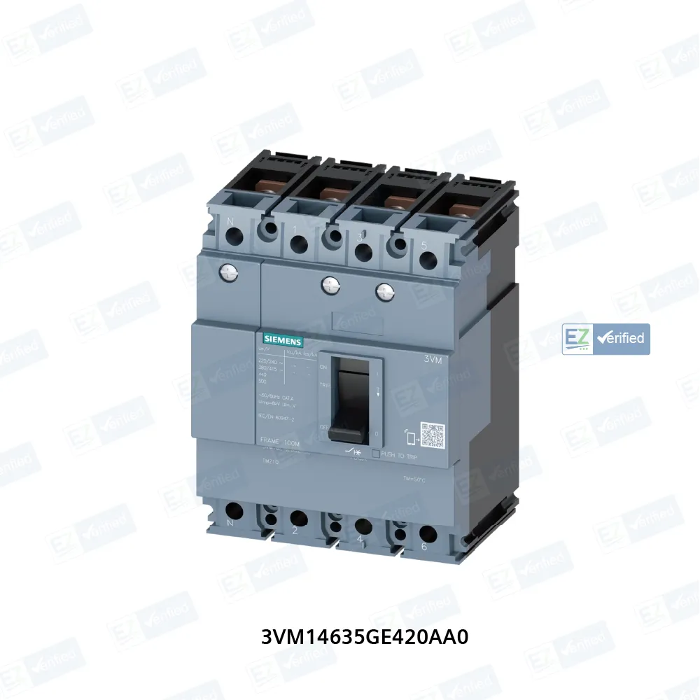 Siemens 3VM 3VM14635GE420AA0 MCCB, 630 Amp, 4 Pole, 55 kA, Adjustable Thermal Fixed Magnetic (ATFM)
