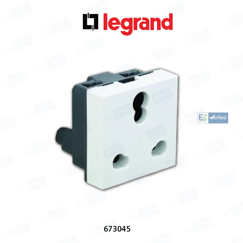 Legrand Myrius 673045 Twin Socket With Safety Shutter 6/16 A, 2 Module,3 Pin, White 