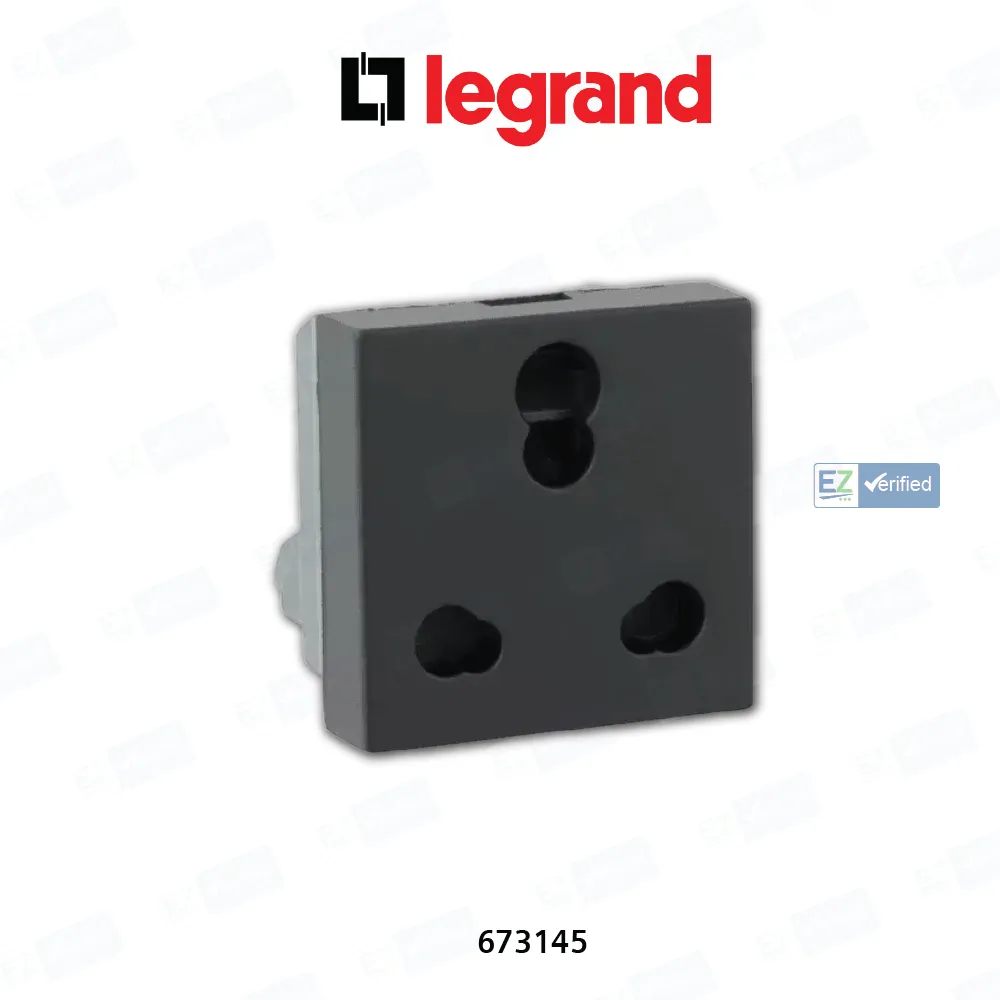 Legrand Myrius 673145 Twin Socket With Safety Shutter  6/16 A, 2 Module,  3 Pin ,Black