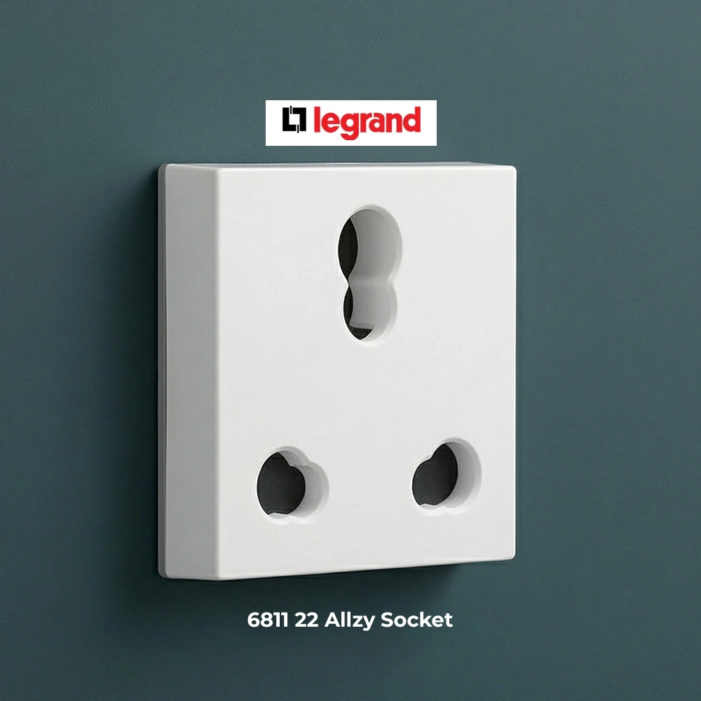 6811 22 Legrand Allzy White 3 Pin Twin Socket
