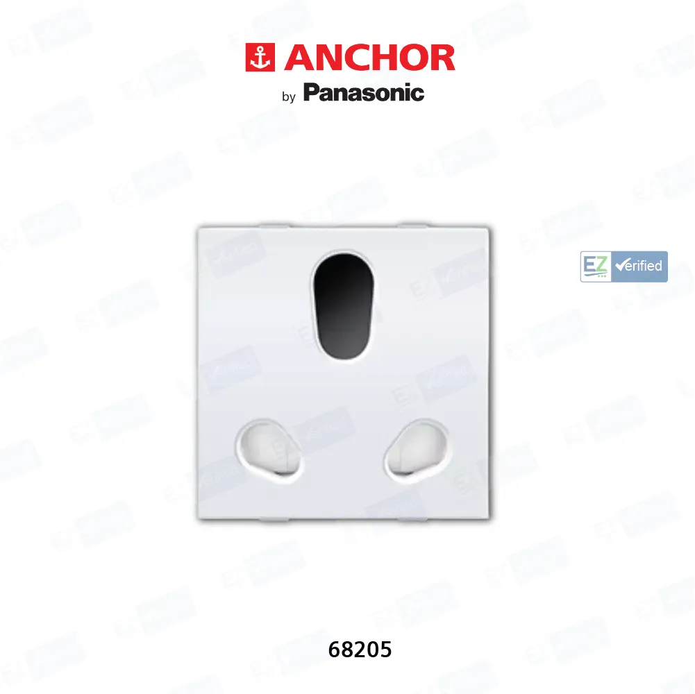 Anchor Ziva 68205 Twin Socket With Safety Shutter, 6/16 A, 2 Module, White, 3 Pin