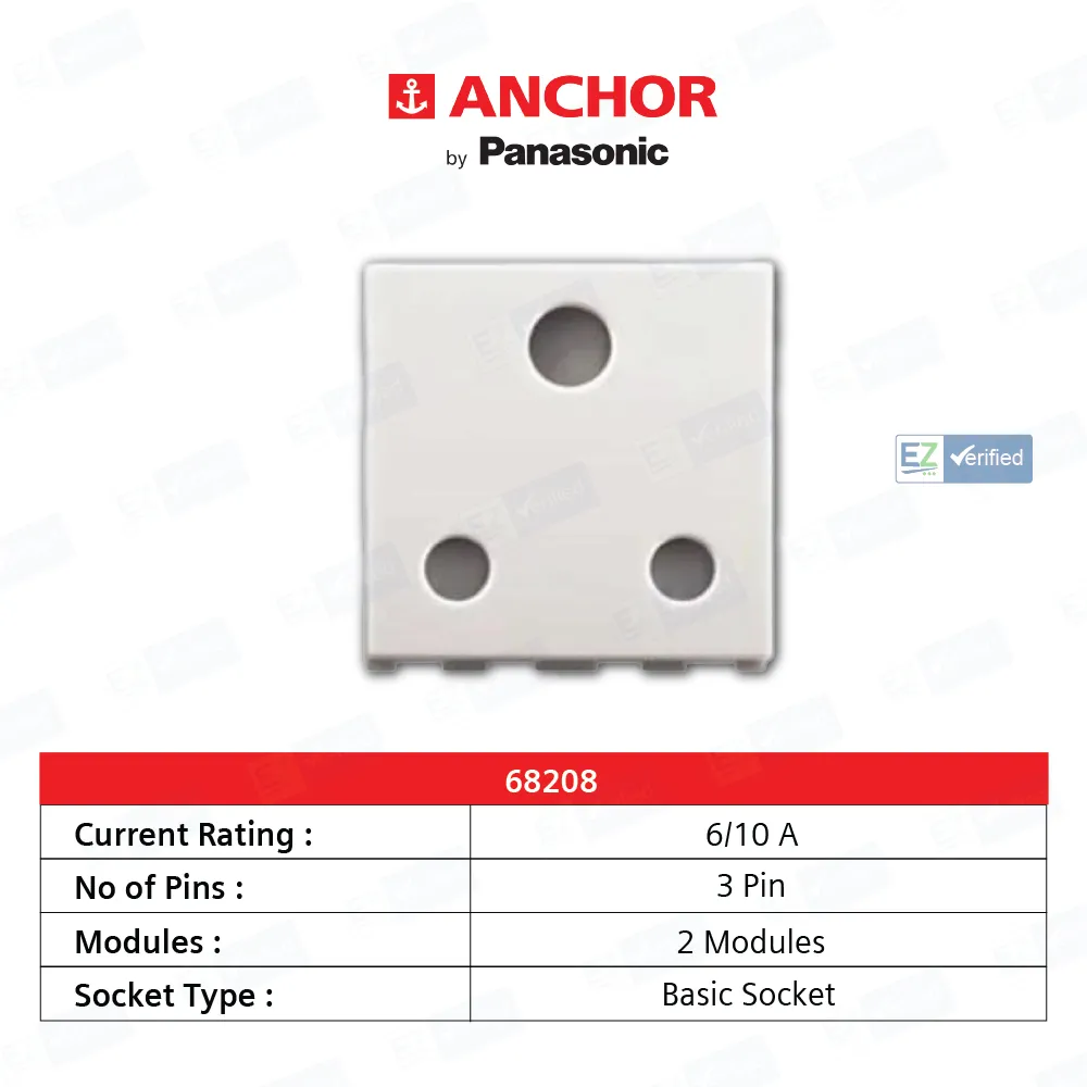 セジュール青山208 Anchor Ziva White 3 Pin Round Socket 6 A, 2 Module