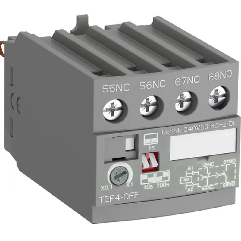 ABB TEF4 Off Delay Electronic Timer 24-240 V AC/DC 1 NO + 1 NC 0.1-1 Sec 1-10 Sec 10-100 Sec Suitable For AF09-96 Contactor 1SBN020114R1000