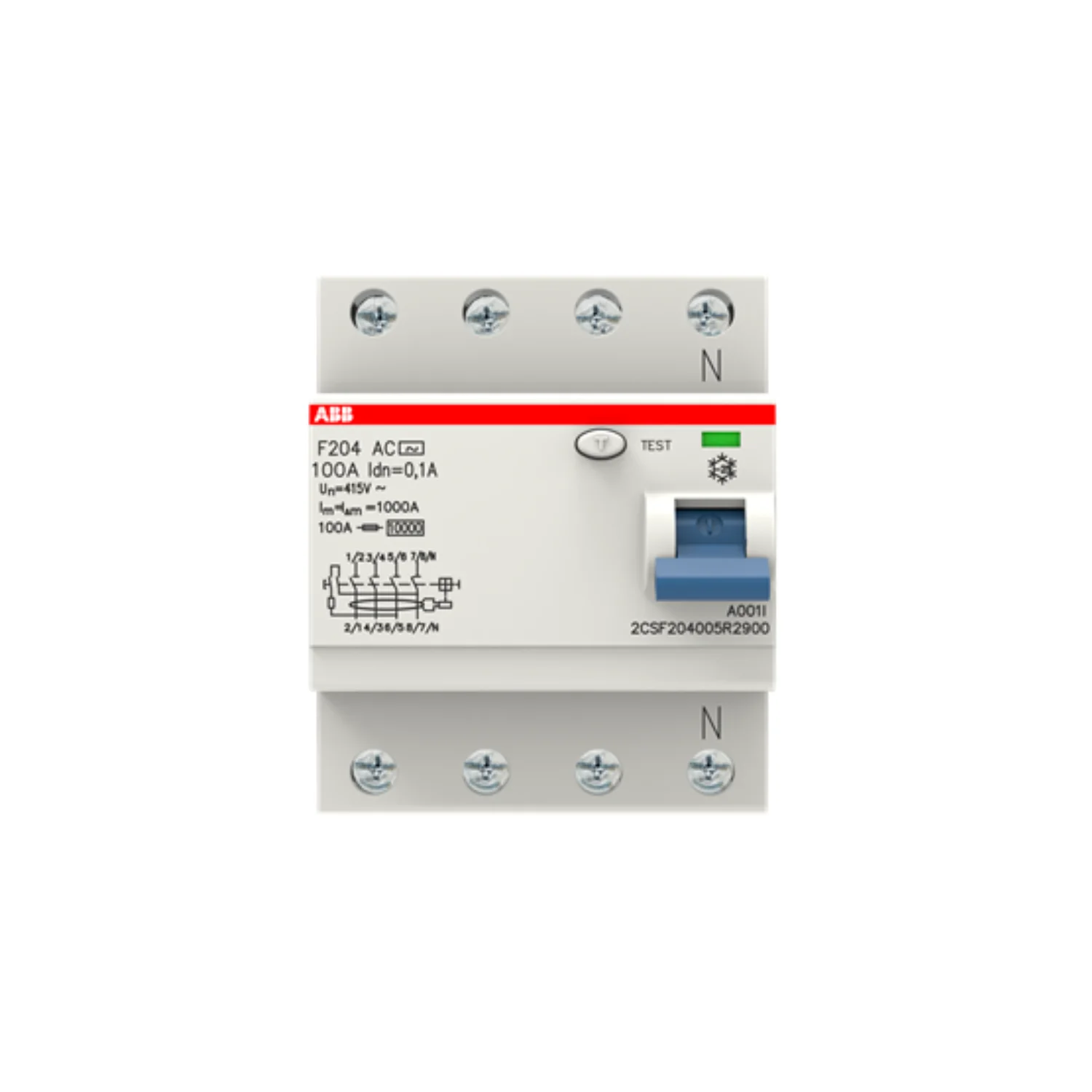 ABB F 200 RCCB 100 A 4 Pole 100 mA Type AC 2CSF204005R2900