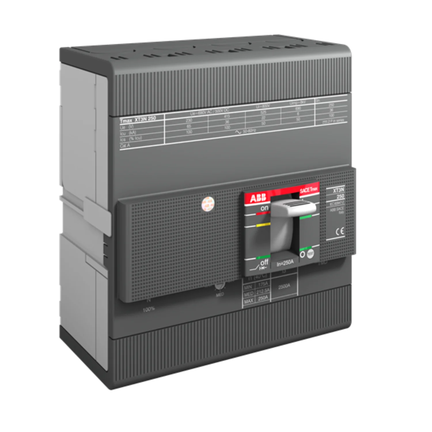 ABB Tmax XT3  250 Amp 4 Pole 50 kA Adjustable O/L & Fixed S/C Settings Thermal Magnetic Trip Unit TMD MCCB 1SDA068232R1