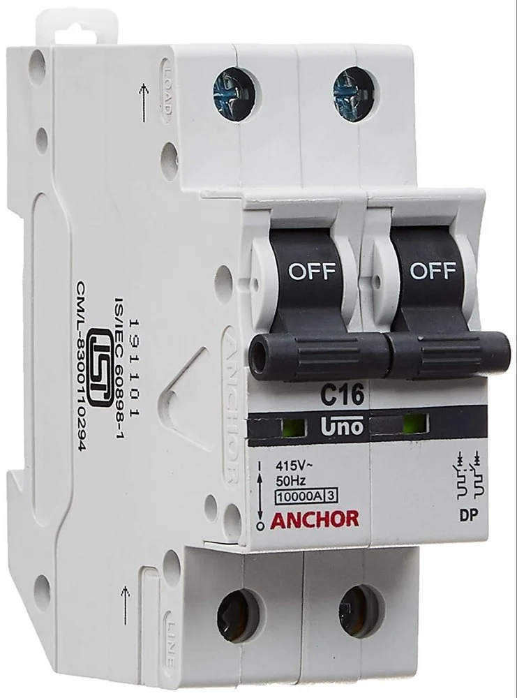 Anchor Uno Mini Modular MCB 10 A 2 Pole 3 KA C-Curve MCB 98076