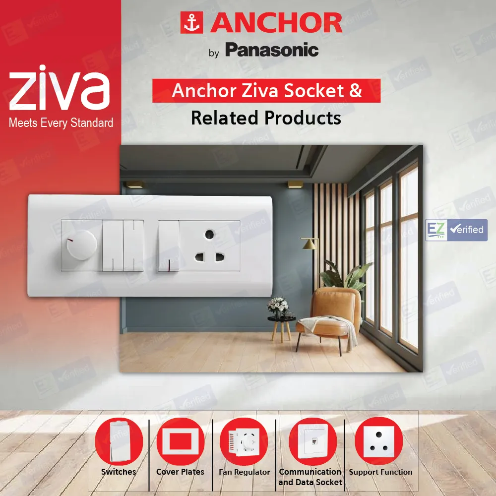 Anchor Ziva White 3 Pin Round Socket 6 A, 2 Module