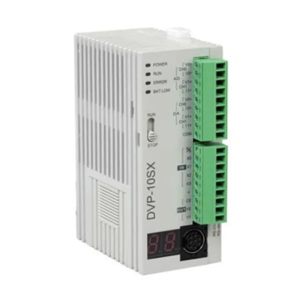 Delta (DVP-S Series) PLC Main Unit 32-bit CPU with 8k Steps 4 Digital Inputs and 2 Digital Outputs - Transistor (NPN) 2 Analog Inputs and 2 Analog Outputs RS-232 and RS-485 Ports Power Supply 24V DC DVP10SX11T