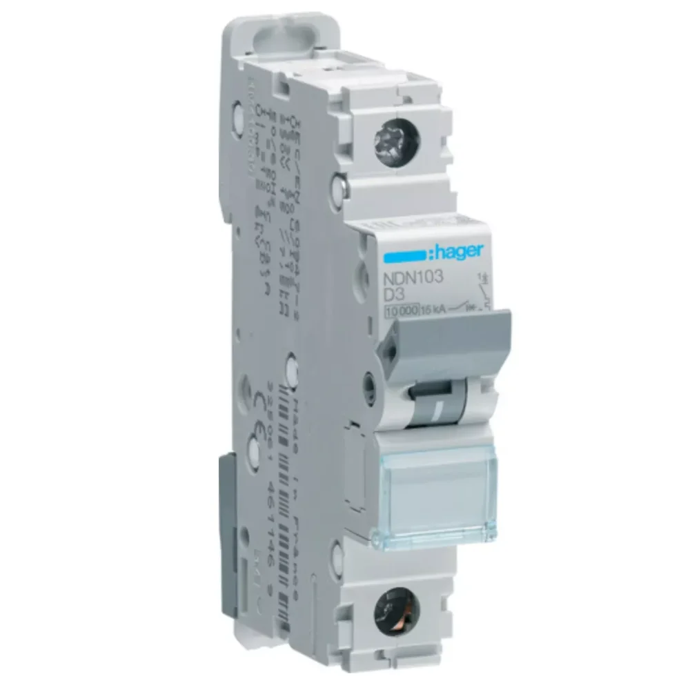 Hager h3 MCB 16 A 1 Pole 10 kA D-Curve MCB NDN116N
