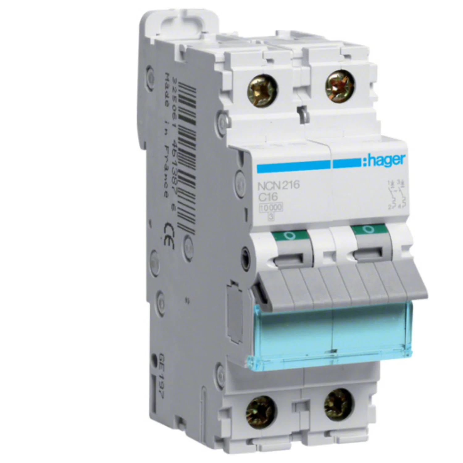 Hager h3 MCB 16 A 2 Pole 10 kA C-Curve MCB NCN216N