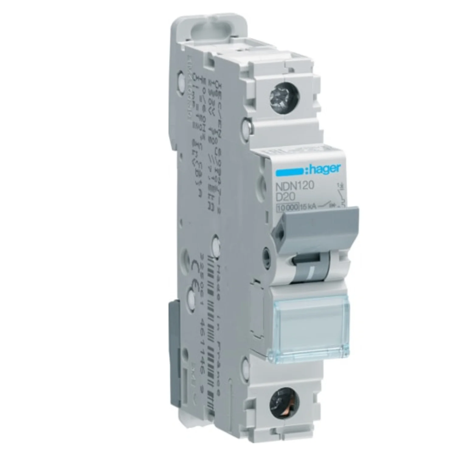Hager h3 MCB 20 A 1 Pole 10 kA D-Curve MCB NDN120N