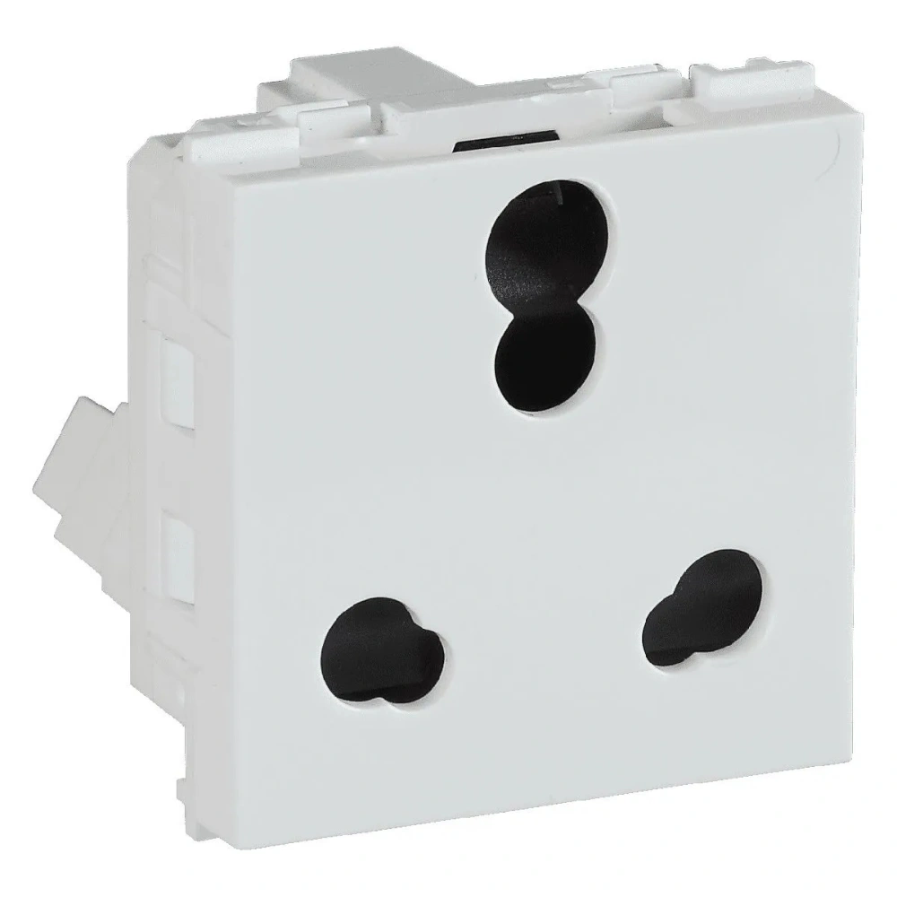 Havells Crabtree Signia White 3 Pin Socket 6/16 A 2 Module With Safety Shutter ISI Marking ACWKCXW163