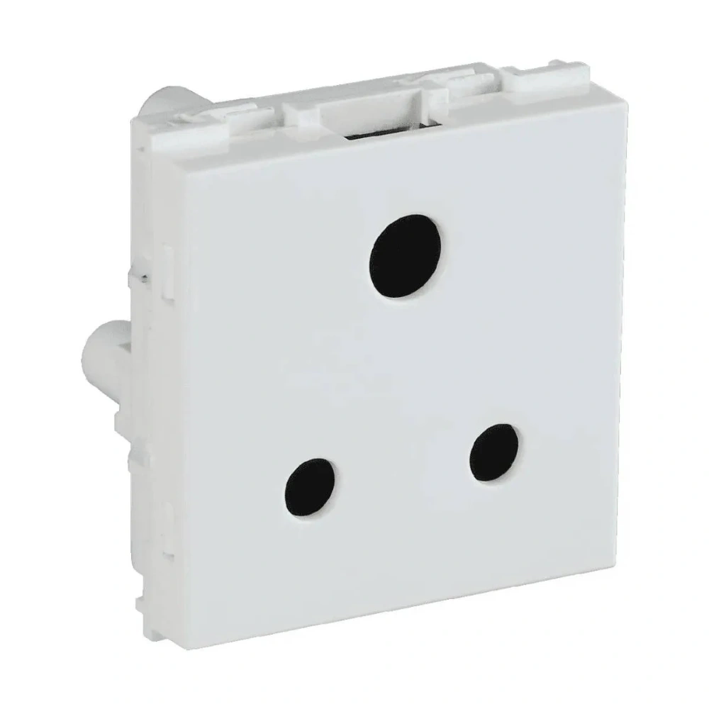 Havells Crabtree Signia White 3 Pin Round Socket 6 A 2 Module With Safety Shutter ISI Marking ACWKPXW063