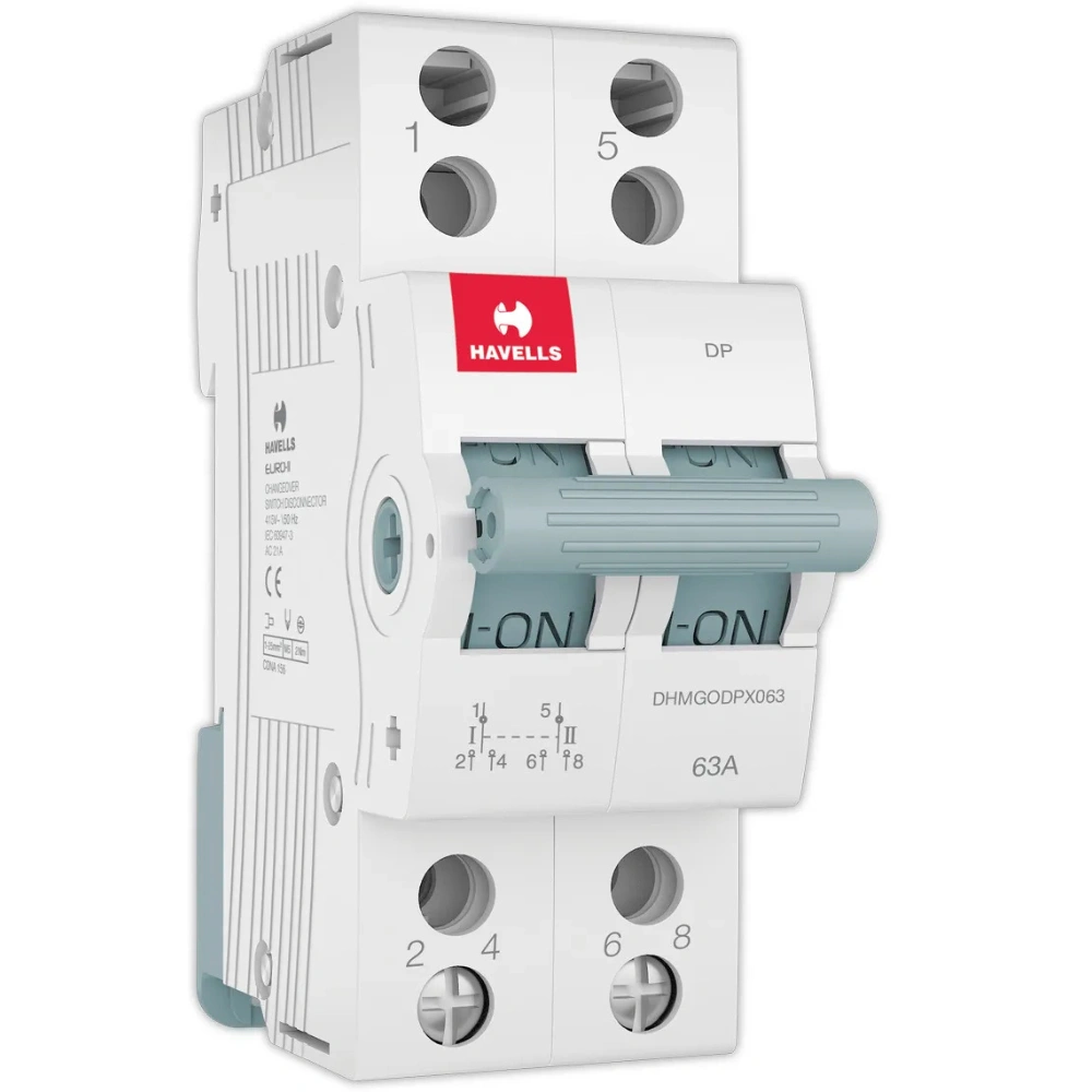 Havells Euro II Two Way Centre Off MCB Changeover Switch 63 A 2 Pole DHMGODPX063