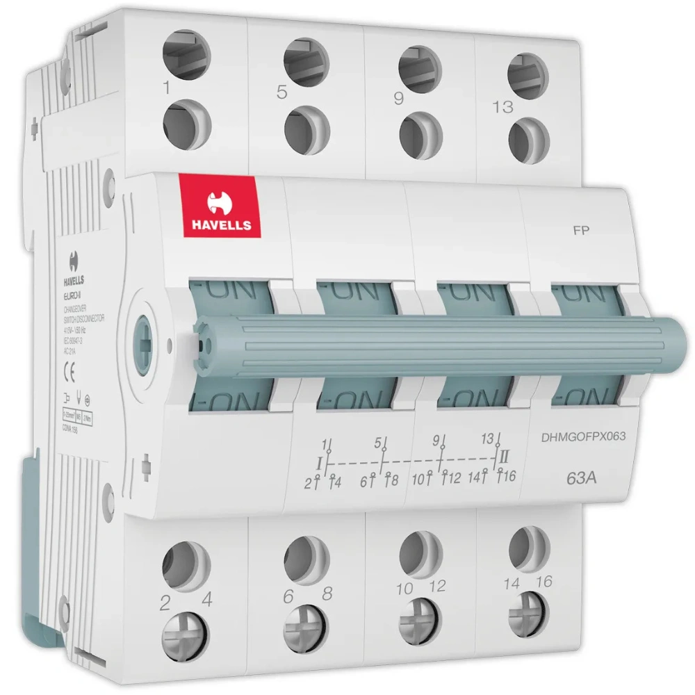 Havells Euro II Two Way Centre Off MCB Changeover Switch 63 A 4 Pole DHMGOFPX063