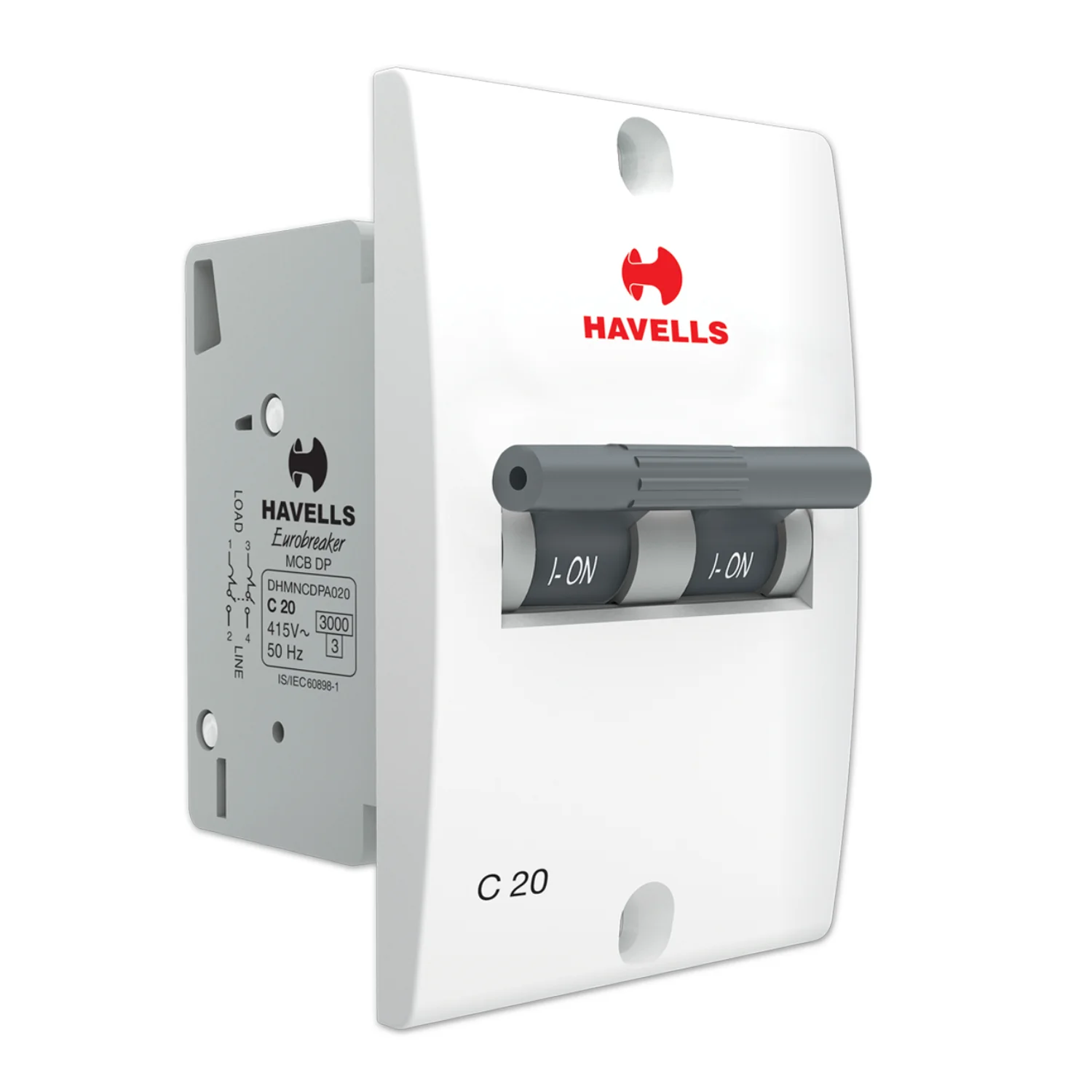 Havells Euro II Mini MCB 20 A 2 Pole 3 kA C-Curve MCB DHMNCDPA020