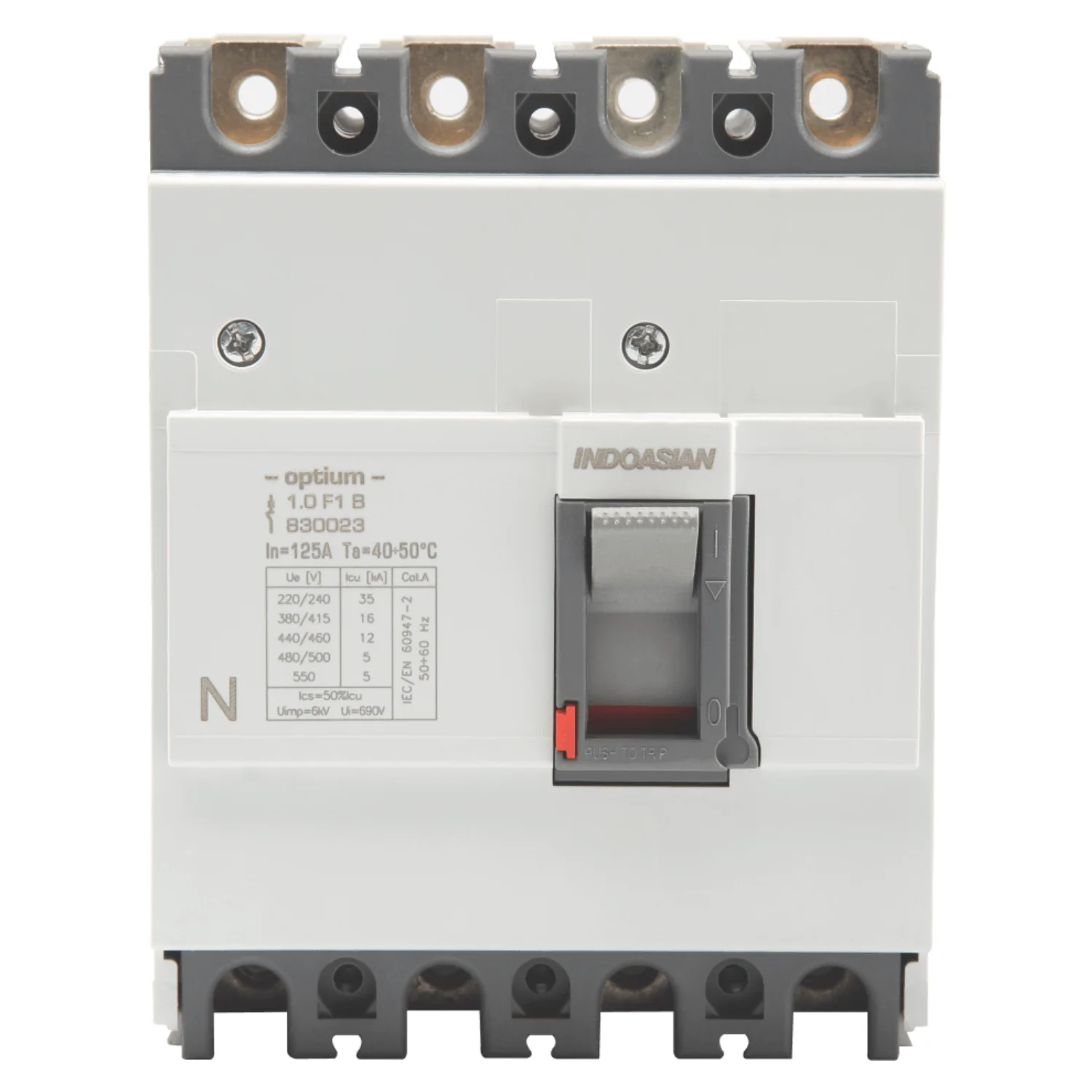 Indoasian Optium 1.0  400 Amp 4 Pole 36 kA Fixed O/L & Fixed S/C Settings Thermal Magnetic Trip Unit MCCB 830176