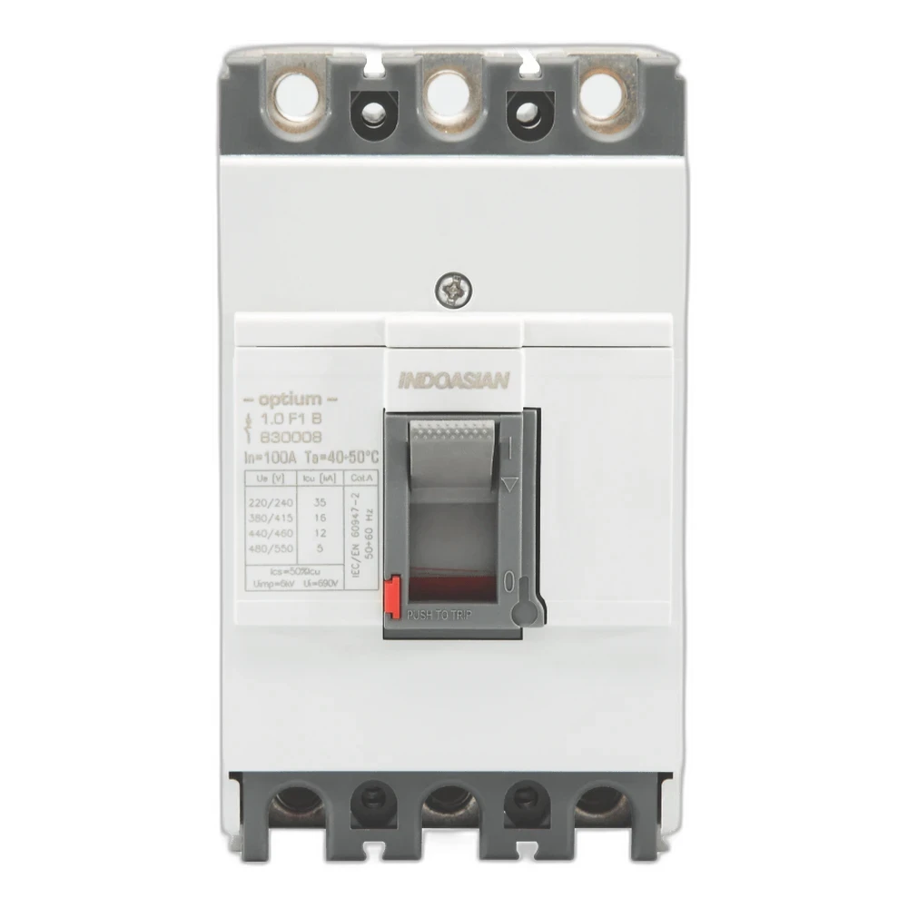 Indoasian Optium MCCB F1 100 A 3 Pole 10 kA&yuml;Fixed Overload & Fixed Short Circuit Settings Thermal Magnetic Trip Unit (FTFM) 830708