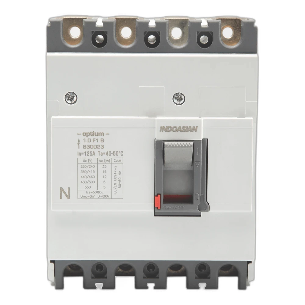 Indoasian Optium MCCB F1 63 A 4 Pole 10 kA Fixed Overload & Fixed Short Circuit Settings Thermal Magnetic Trip Unit (FTFM) 830715