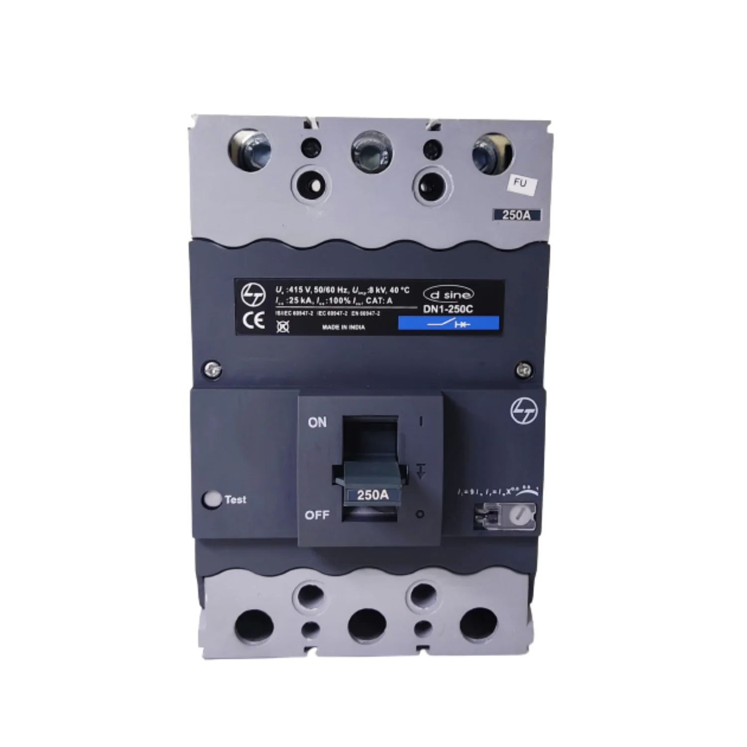 L&T Switchgear d sine DN1-250C MCCB 200 A 3 Pole 25 kA Adjustable O/L & Adjustable S/C Settings Thermal Magnetic Trip Unit CM90638OONO