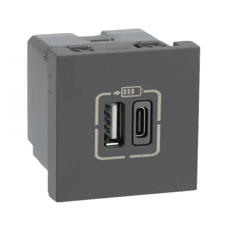 Legrand Lyncus Chic Grey Double USB Charger Socket 3000 mA 2 Module Type A & Type C 6774 89