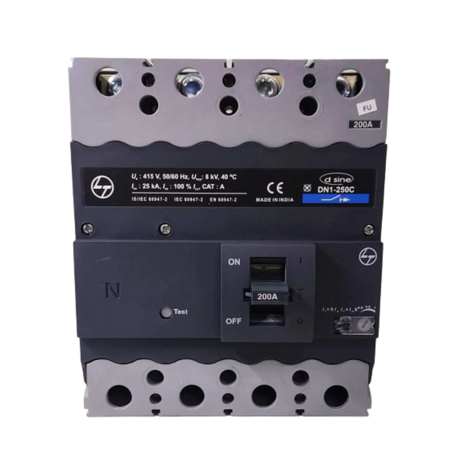 L&T Switchgear d sine DN1-250C  200 Amp 4 Pole 25 kA Adjustable O/L & Adjustable S/C Settings Thermal Magnetic Trip Unit MCCB CM90642OONO