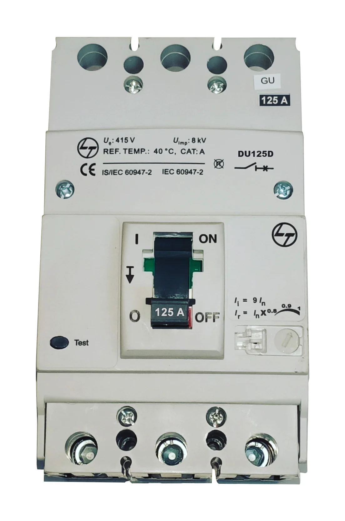 L&T Switchgear DU125U  100 Amp 3 Pole 10 KA Adjustable O/L & Adjustable S/C Settings Thermal Magnetic Trip Unit MCCB EM90983OOKO
