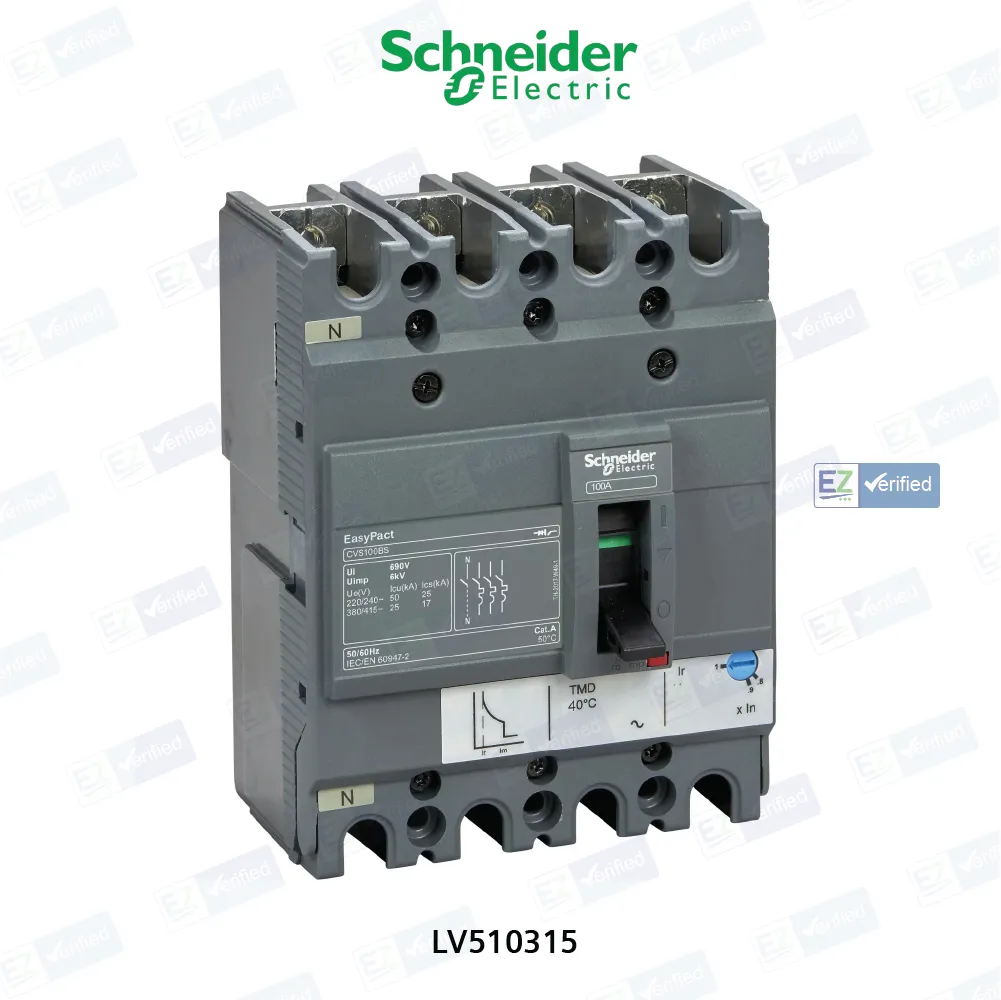 Schneider Electric EasyPact CVS LV510315 MCCB 63 Amp 4 Pole 25 kA Thermal Magnetic