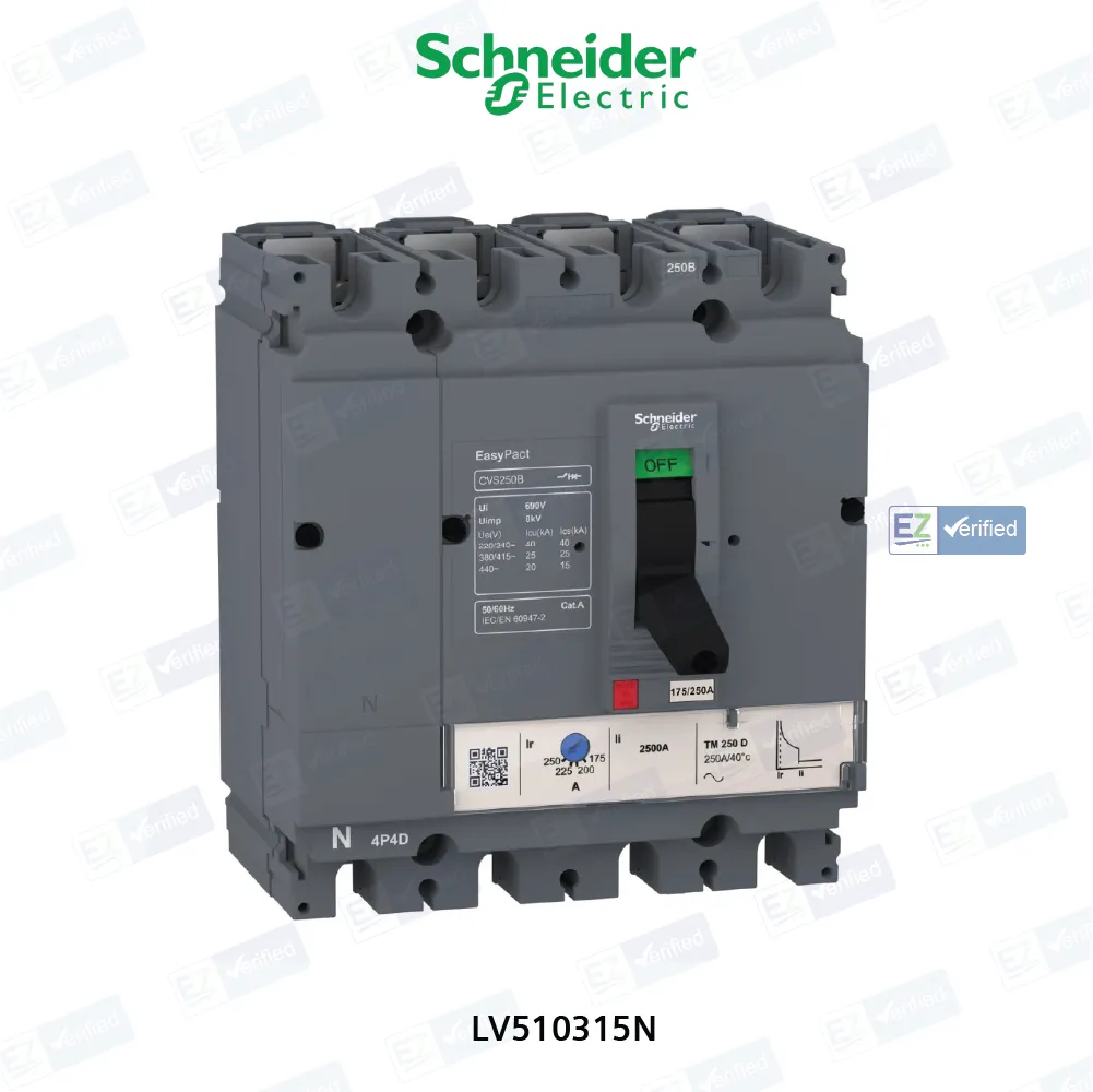Schneider Electric EasyPact CVS LV510315N MCCB 63 Amp 4 Pole 25 kA Thermal Magnetic