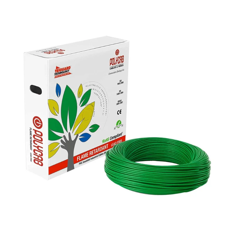 Polycab 4 Sq.mm Single Core Copper Flexible Cable Green PVC FRLS (Flame Retardant Low Smoke) POLY4CU1CMSFRLSGN100