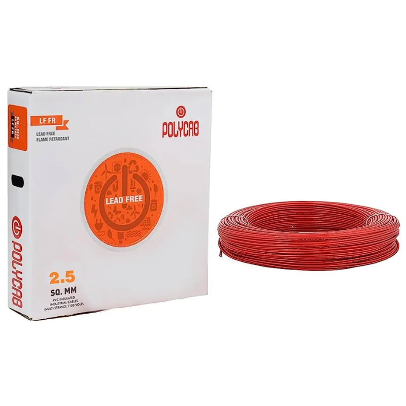 Polycab 1 Sq.mm Single Core Copper Flexible Cable Red PVC FR (Flame Retardant) POLY1CU1CMSFRR100