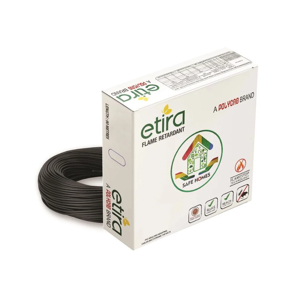 Polycab Etira 1 Sq.mm Single Core Copper Flexible Cable Black PVC FR (Flame Retardant) POLYETIRA1CU1CMSFRBL90