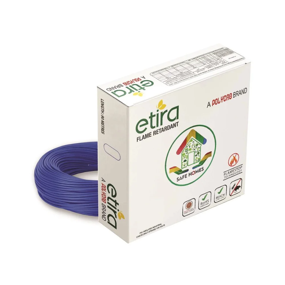 Polycab Etira 1 Sq.mm Single Core Copper Flexible Cable Blue PVC FR (Flame Retardant) POLYETIRA1CU1CMSFRB90