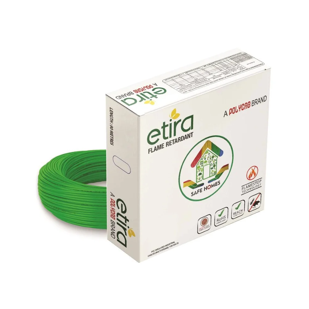 Polycab Etira 1 Sq.mm Single Core Copper Flexible Cable Green PVC FR (Flame Retardant) POLYETIRA1CU1CMSFRGN90