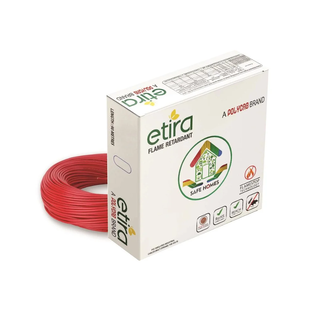 Polycab Etira 1 Sq.mm Single Core Copper Flexible Cable Red PVC FR (Flame Retardant) POLYETIRA1CU1CMSFRR90