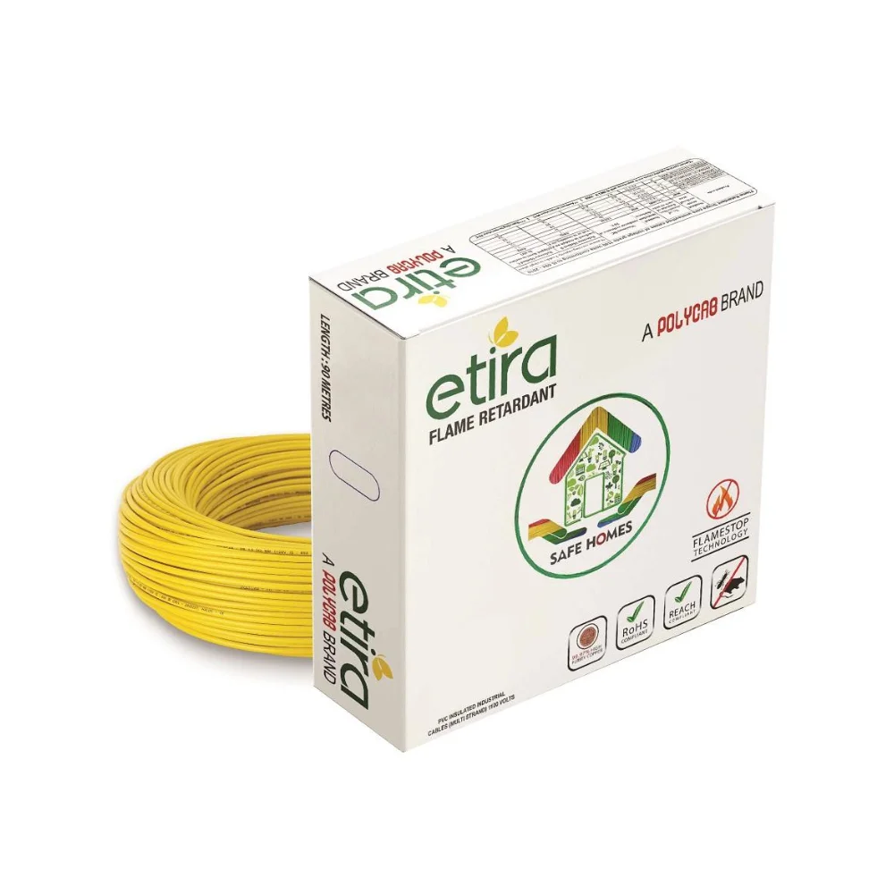Polycab Etira 1 Sq.mm Single Core Copper Flexible Cable Yellow PVC FR (Flame Retardant) POLYETIRA1CU1CMSFRY90