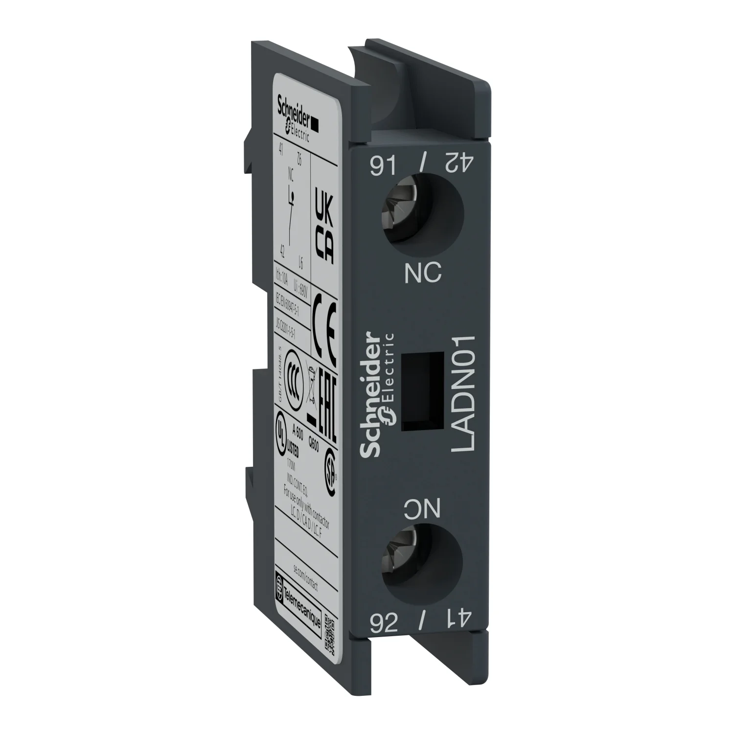 Schneider Electric TeSys Additional Instantaneous Auxiliary Contact Block 1 NC Suitable For TeSys D LC1D80 - LC1D95 & LC1F Contactor Front Mounting LADN01
