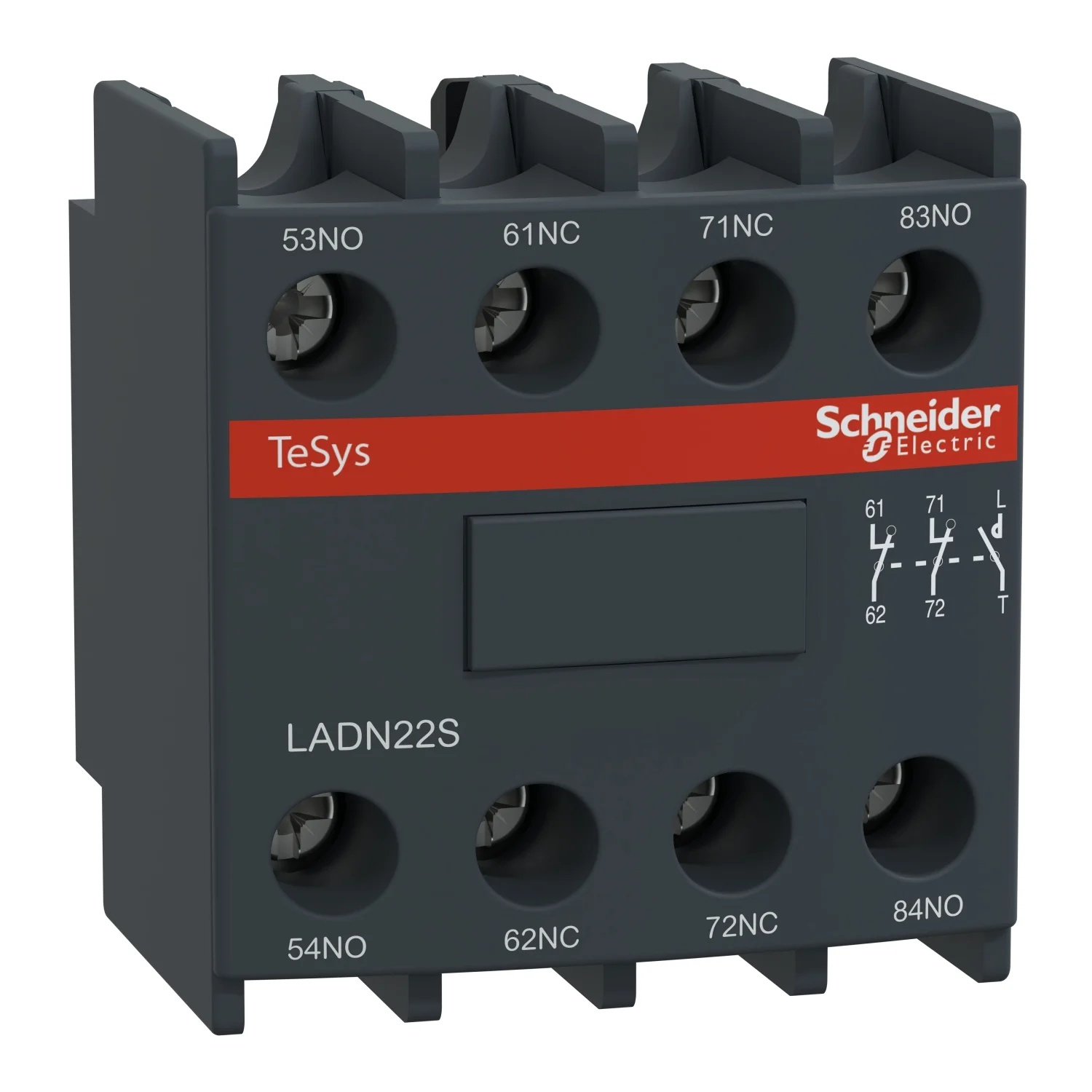 Schneider Electric TeSys Auxiliary Contact Block Red Front Face (For Safety Chain Indication) 2 NO + 2 NC Suitable For TeSys D Contactor LADN22S