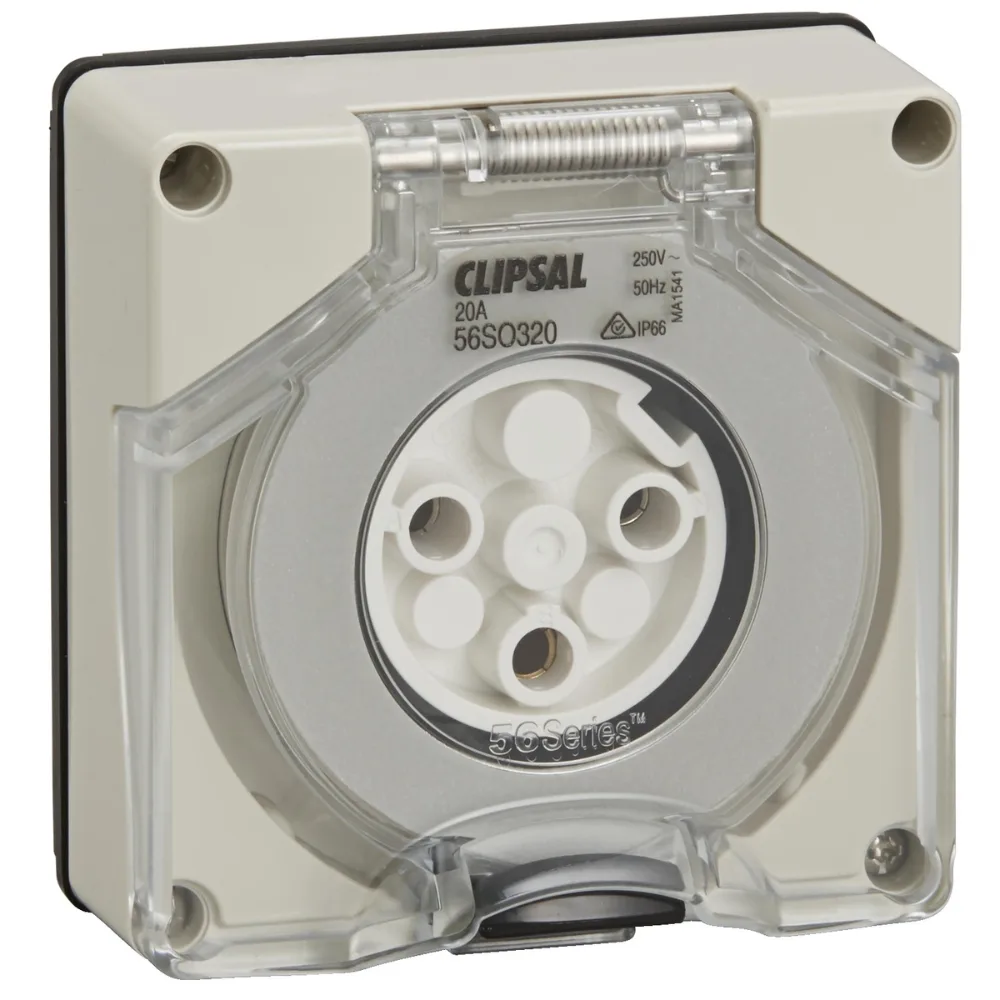 Schneider Electric Clipsal  56 Series Socket Outlet Surface 5 PIN Round 32A Less Enclosure 56SO532LEGY