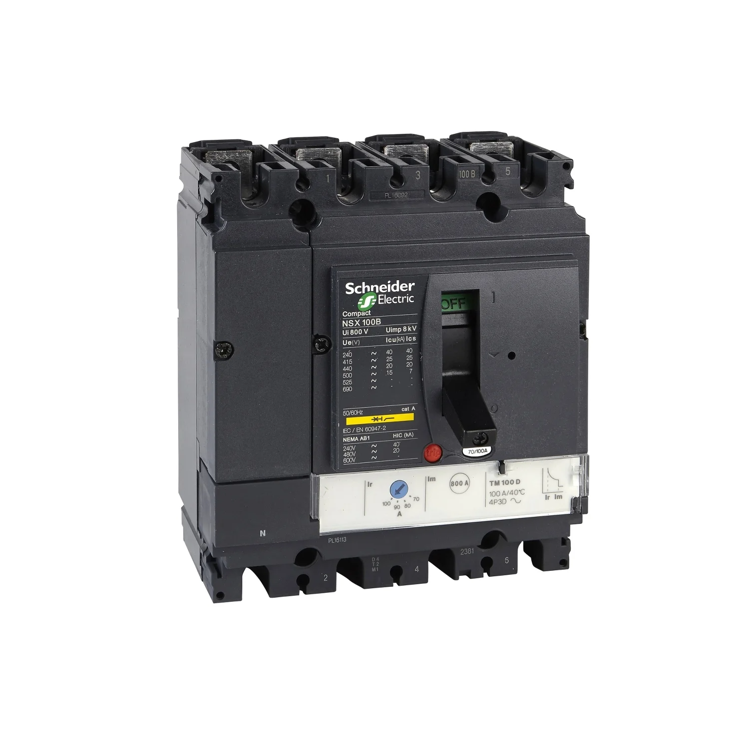 Schneider Electric Compact NSX 125 Amp 4 Pole 36 kA Adjustable O/L & Adjustable S/C Settings Thermal Magnetic Trip Unit TMD MCCB LV430641