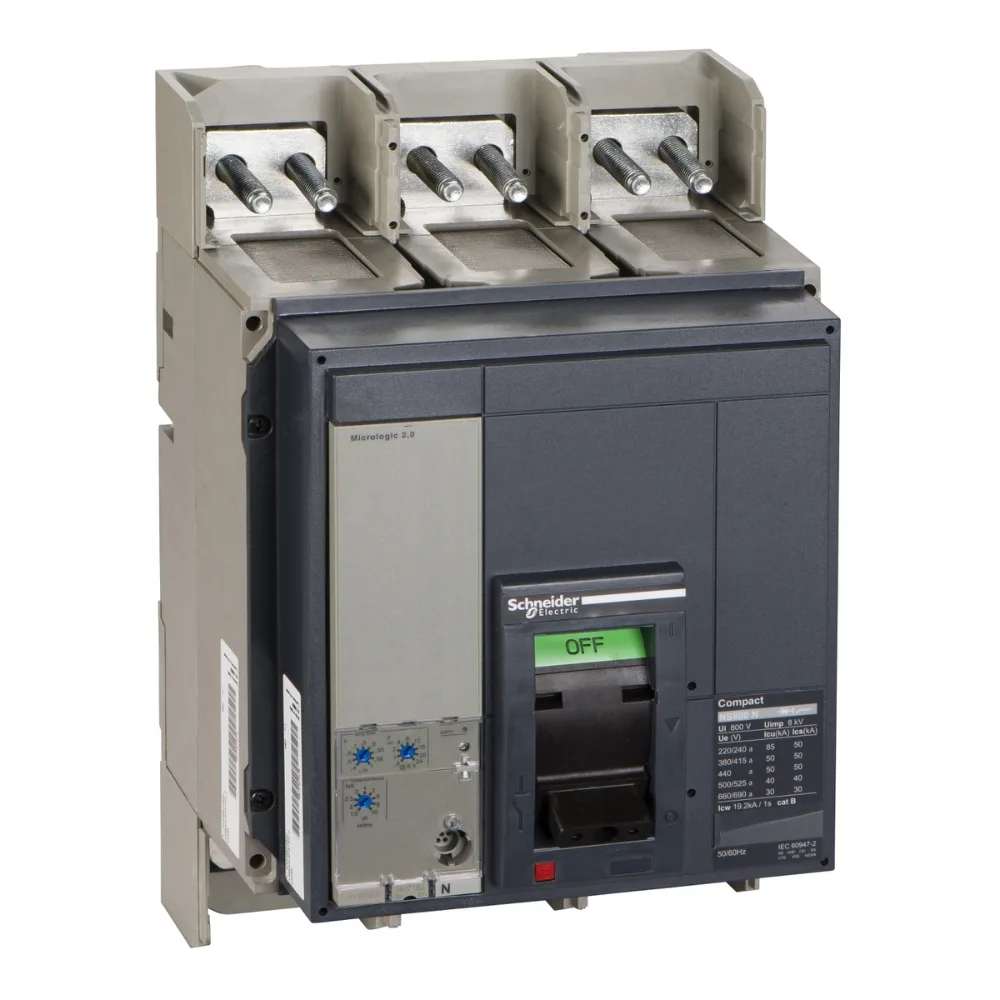 Schneider Electric ComPact NS800N MCCB 800 A 3 Pole 50 kA Adjustable Overload & Short Circuit Micrologic 2.0 Trip Unit With Extended Rotary Handle INA3P33466E
