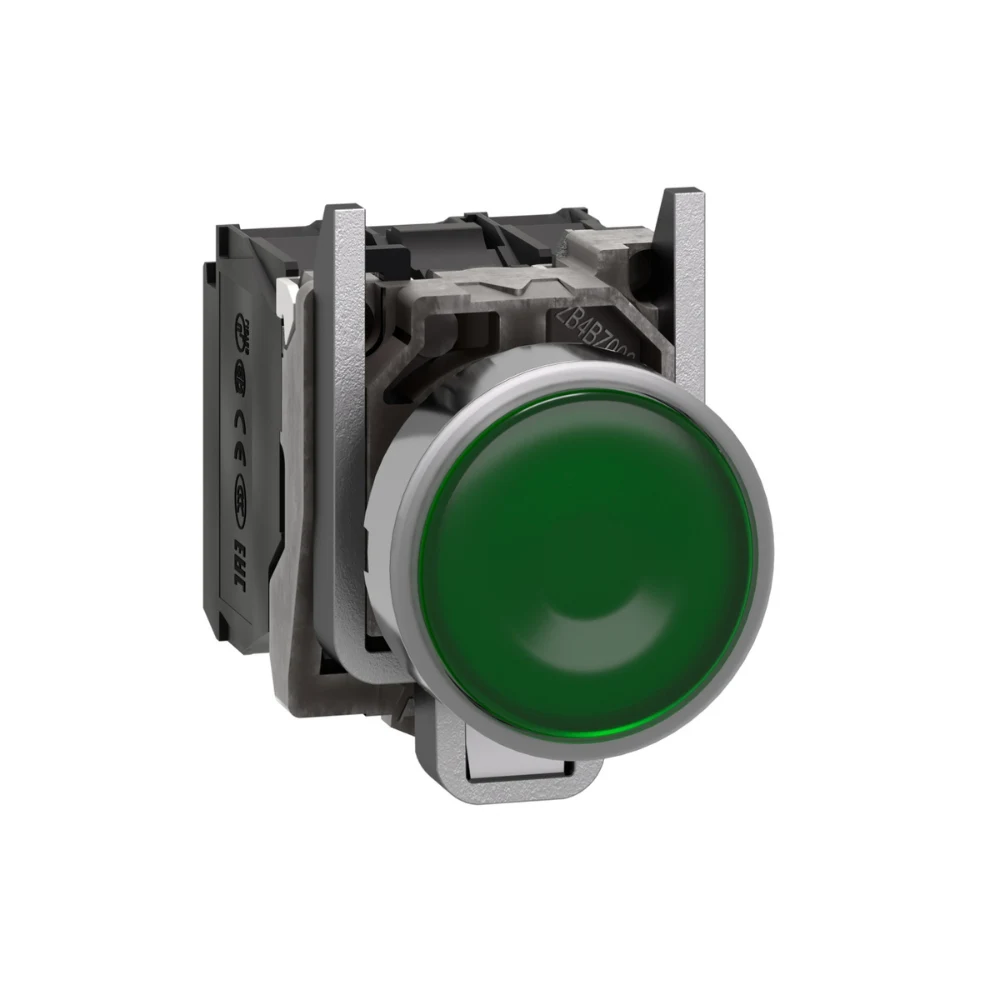 Schneider Electric Harmony XB4 Illuminated Push Button 22 mm Metal Green 1 NO  1 NC Flush Universal LED 230240V AC XB4BW33M5