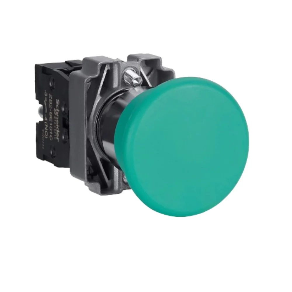 Schneider Electric Easy Harmony XB2 Mushroom Head Push Button 40 mm 22 mm Green Metal 1 NO Spring Return XB2BC31C
