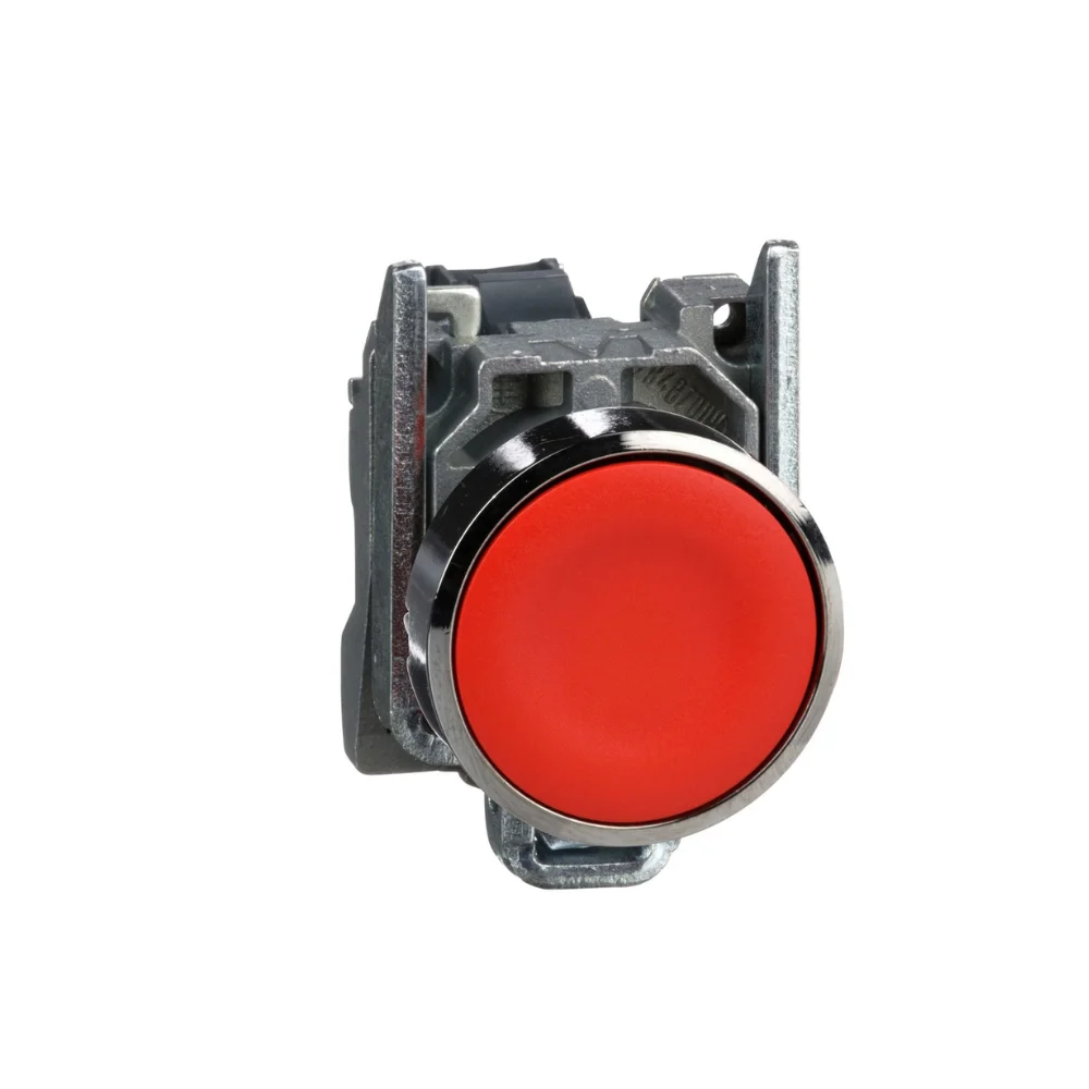 Schneider Electric XB4 Push Button 22 mm Red Metal Flush Type Spring Return 1 NC XB4BA42