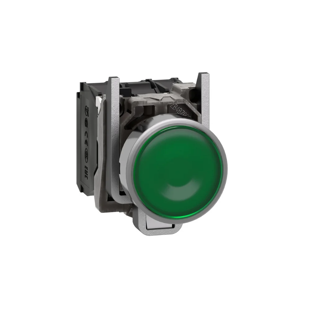 Schneider Electric Harmony XB4 Illuminated Push Button 22 mm Metal Green 1 NO  1 NC Flush Universal LED 24V AC/DC XB4BW33B5