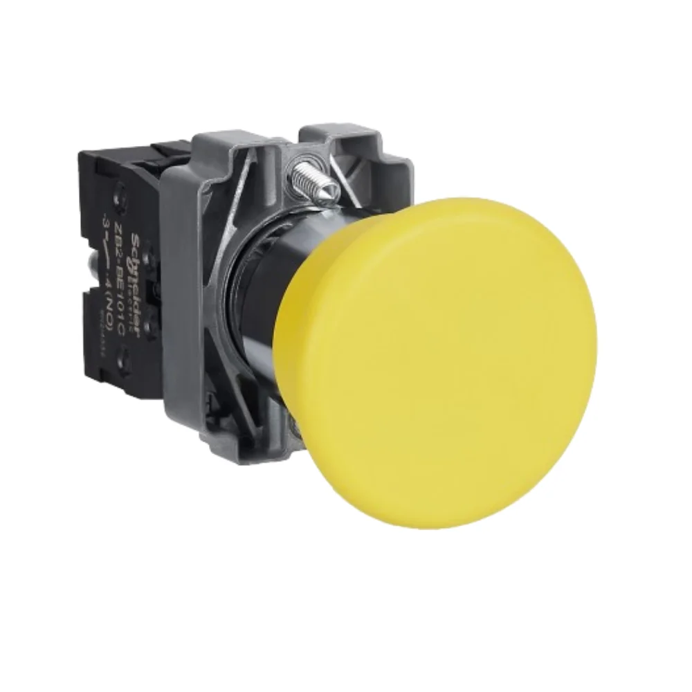 Schneider Electric Easy Harmony XB2 Mushroom Head Push Button 40 mm 22 mm Yellow Metal 1 NO Spring Return XB2BC51C